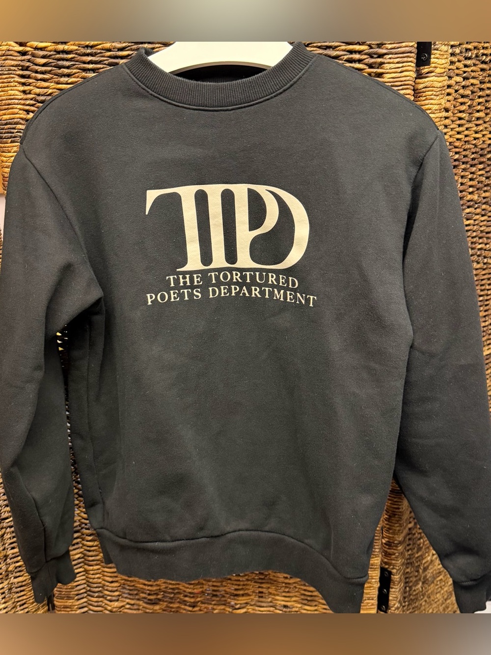 Taylor Swift- The Tortured Poets Society-Black Crewneck Sweatshirt w/Cream Print